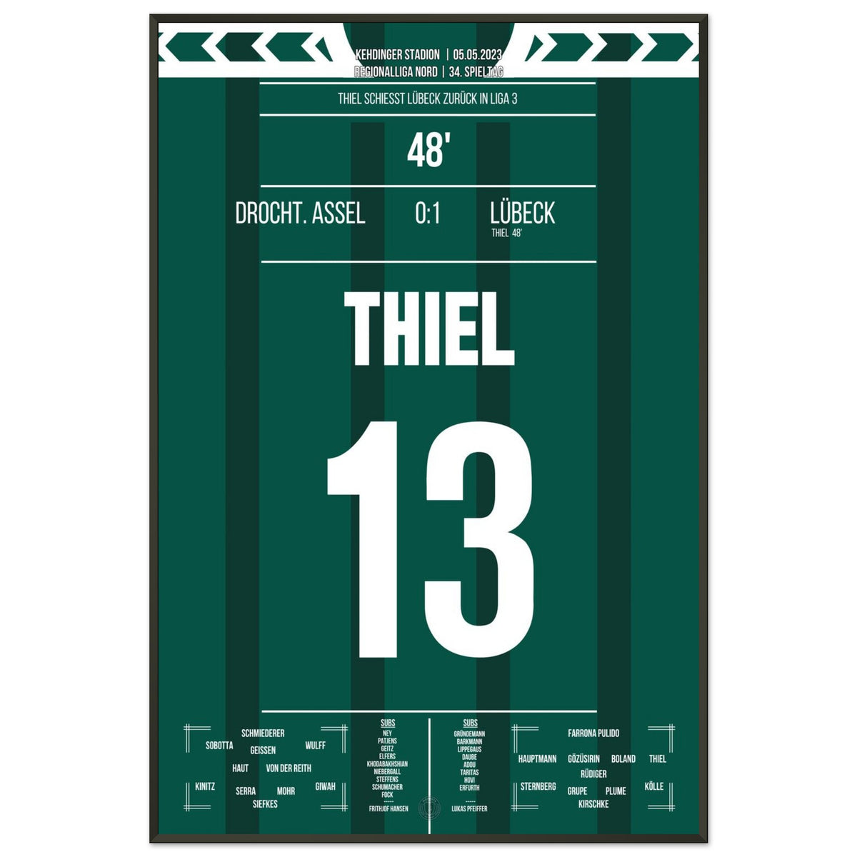 Thiel marca y Lübeck regresa a la 3. Liga