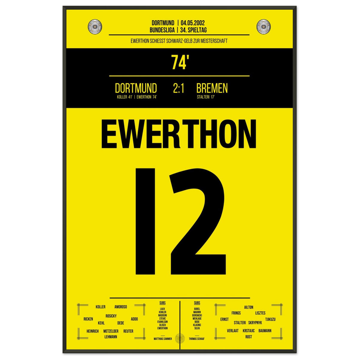 Il gol di Ewerthon per il titolo del Dortmund nel 2002