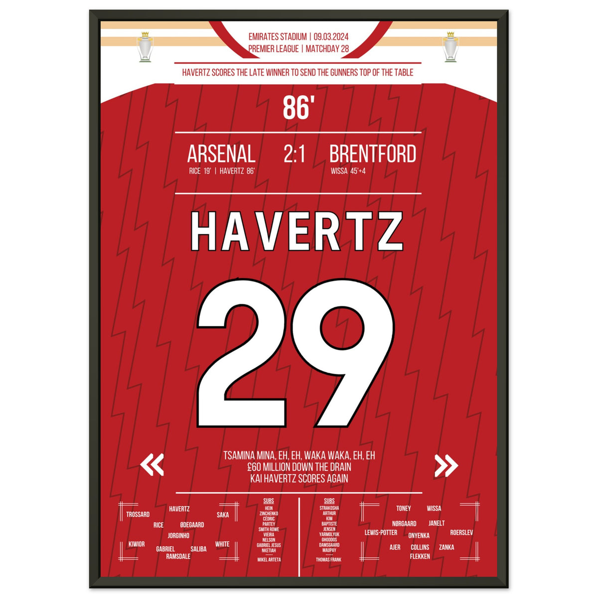 Havertz fires the Gunners to the top of the table with a late winner