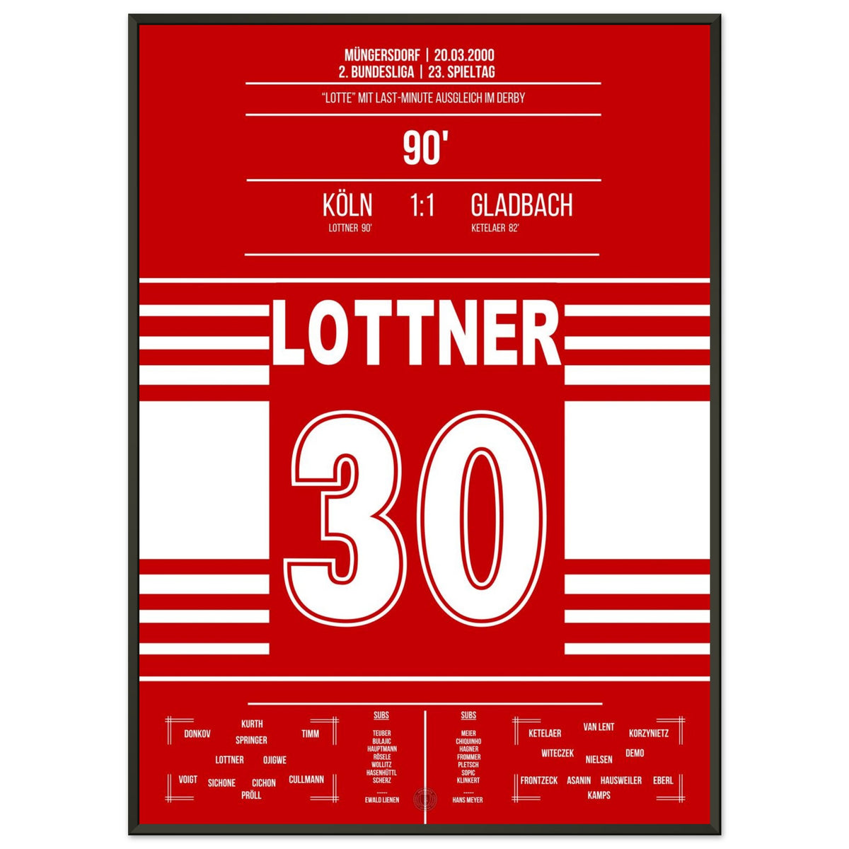 Il pareggio di Lottner al 90' nel derby contro il Gladbach nel 2000