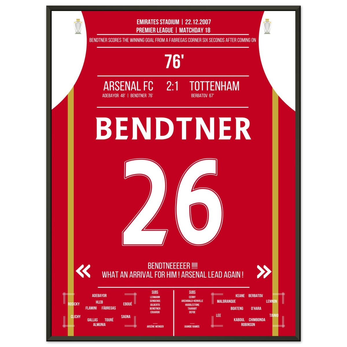 Il gol vittoria di Bendtner 6 secondi dopo l'ingresso in campo nel NLD