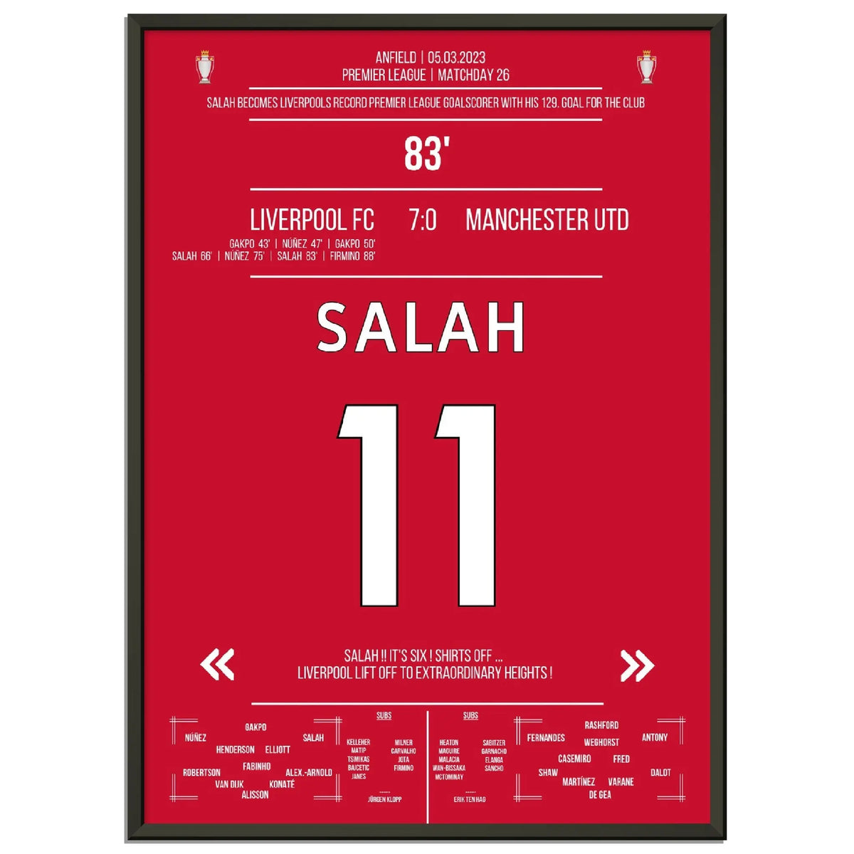 Liverpool demolisce ManU - Salah firma il gol record