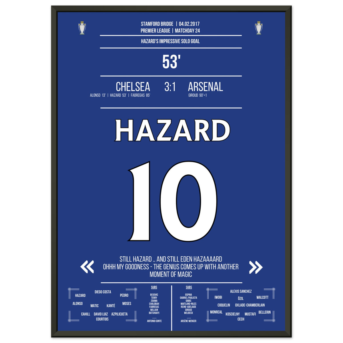 La giocata solitaria da fuoriclasse di Hazard contro l'Arsenal nel 2017