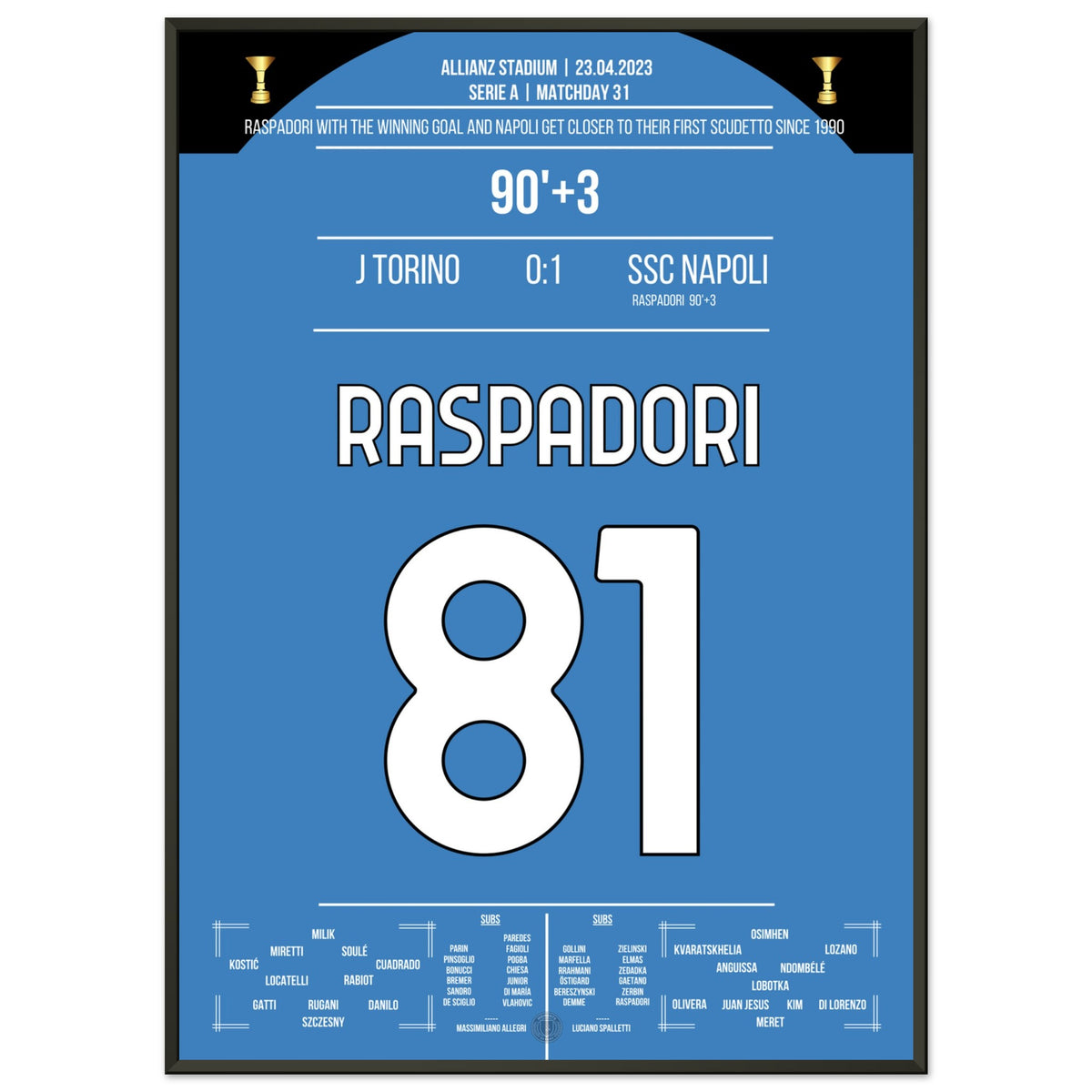 El gol de la victoria de Raspadori en el descuento acerca al Napoli al Scudetto
