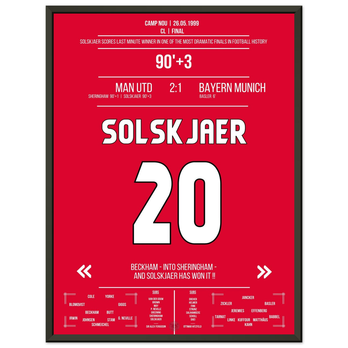 Solskjaer marca en la remontada más memorable de la historia en la final de 1999 contra el Bayern