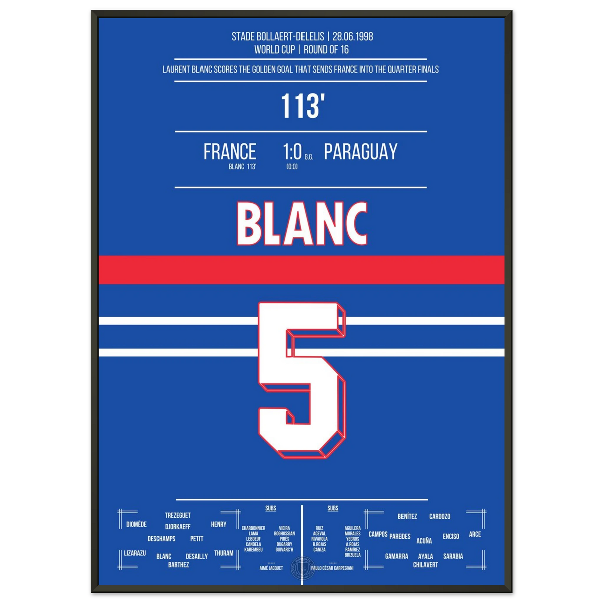 Blanc mete a Francia en los octavos de final del Mundial 1998 con el gol de oro