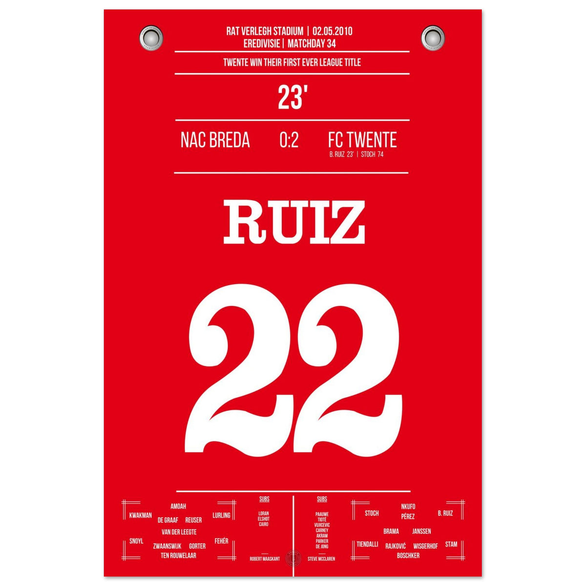 B. Ruiz anota el gol de la ventaja en el primer título de Twente en la historia del club