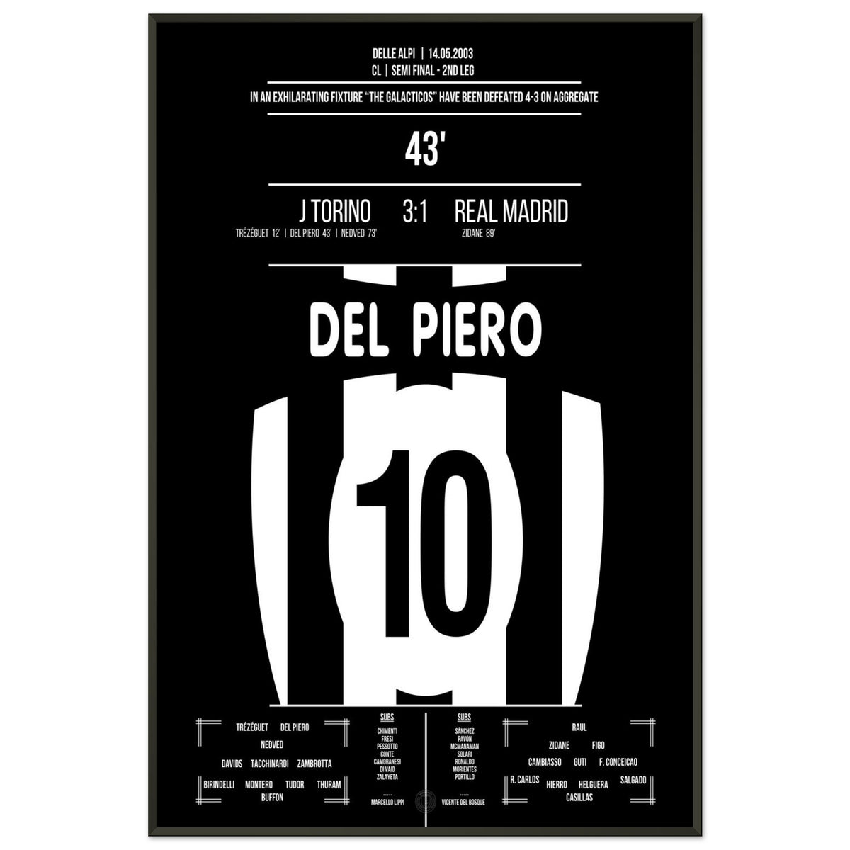 Del Piero marca en la victoria contra los Galácticos para llegar a la final en 2003.