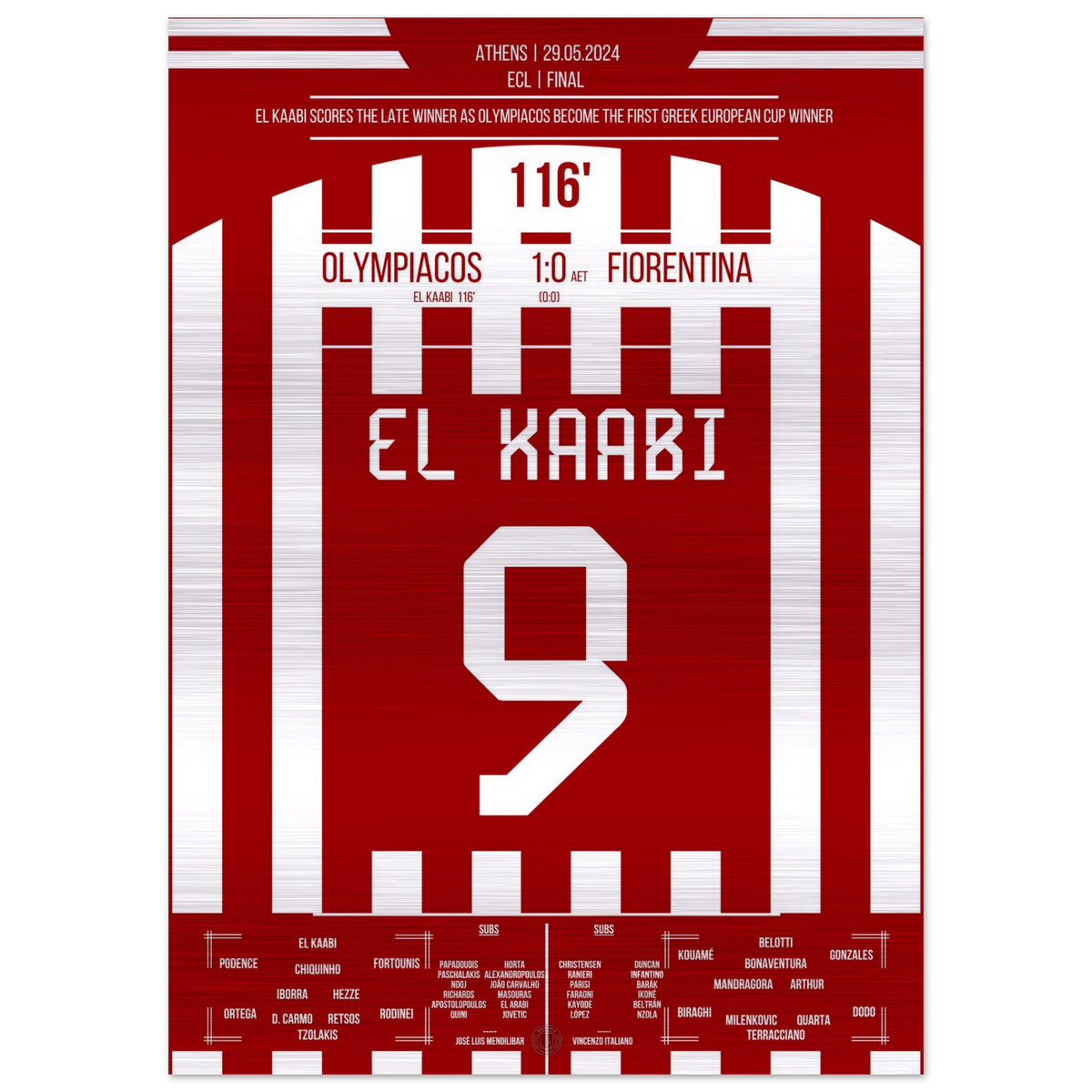 (Metal Print) El Kaabi shoots Olympiacos to their first European title in history