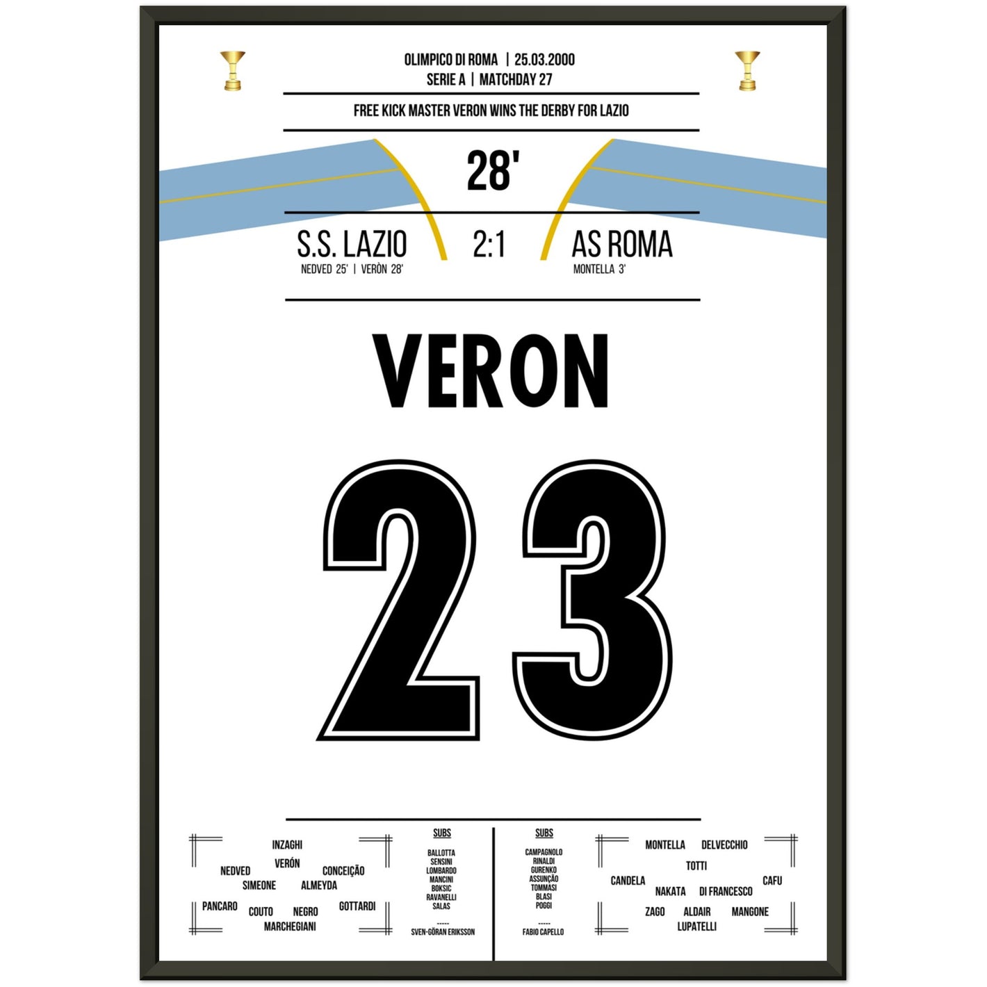Veron's Freistosstor beim Derbysieg gegen die Roma 50x70-cm-20x28-Schwarzer-Aluminiumrahmen