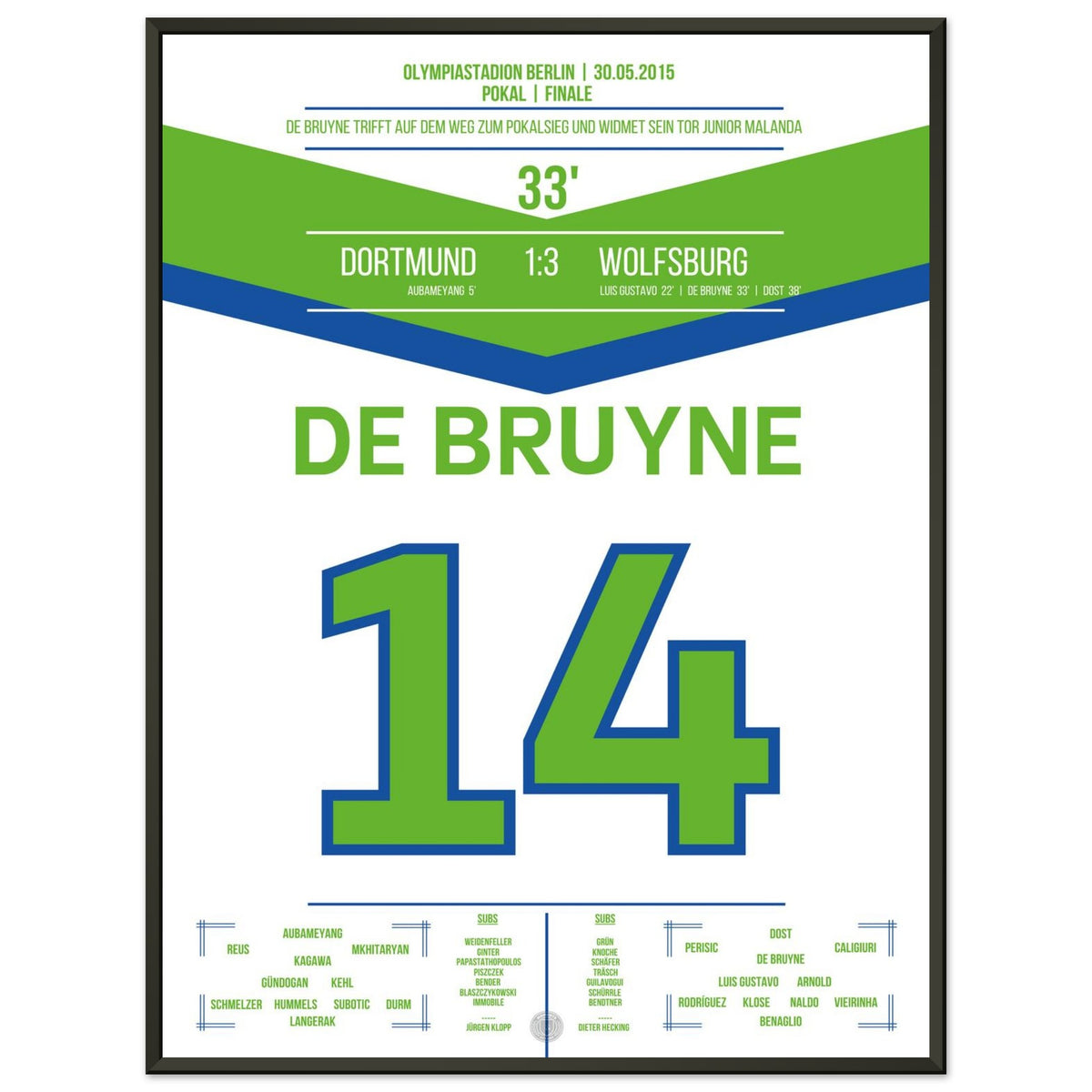 De Bruyne guida i lupi alla vittoria della Coppa di Germania 2015 contro il Dortmund.