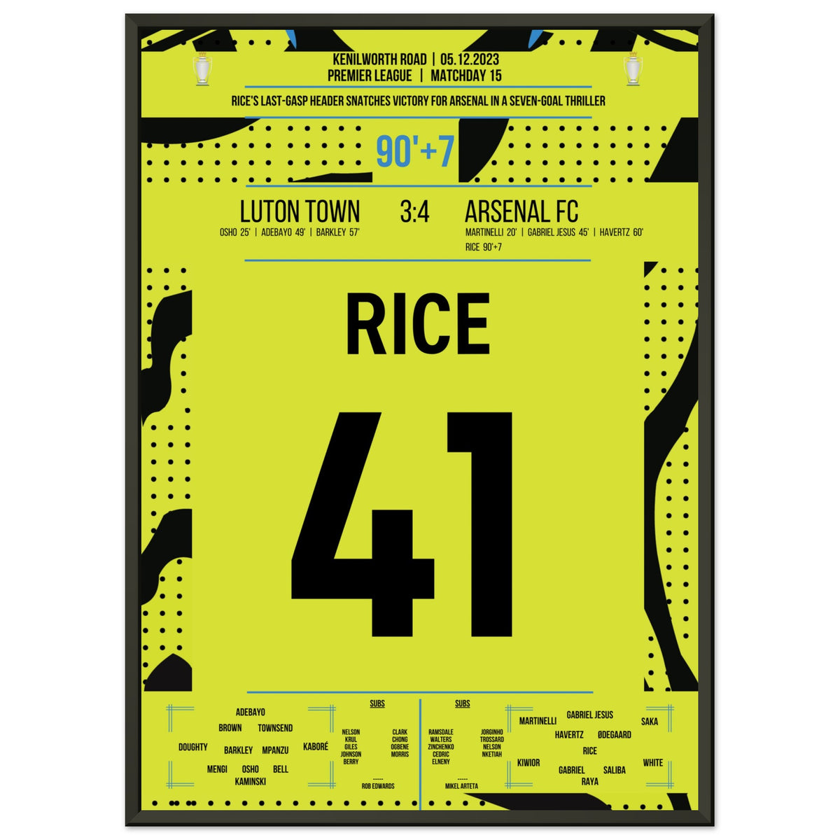 Rice heads Arsenal to an away victory at the last second.