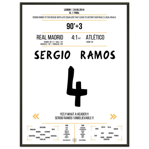 Sergio Ramos salva al Real en el tiempo de descuento de la final de 2014 contra el Atlético.