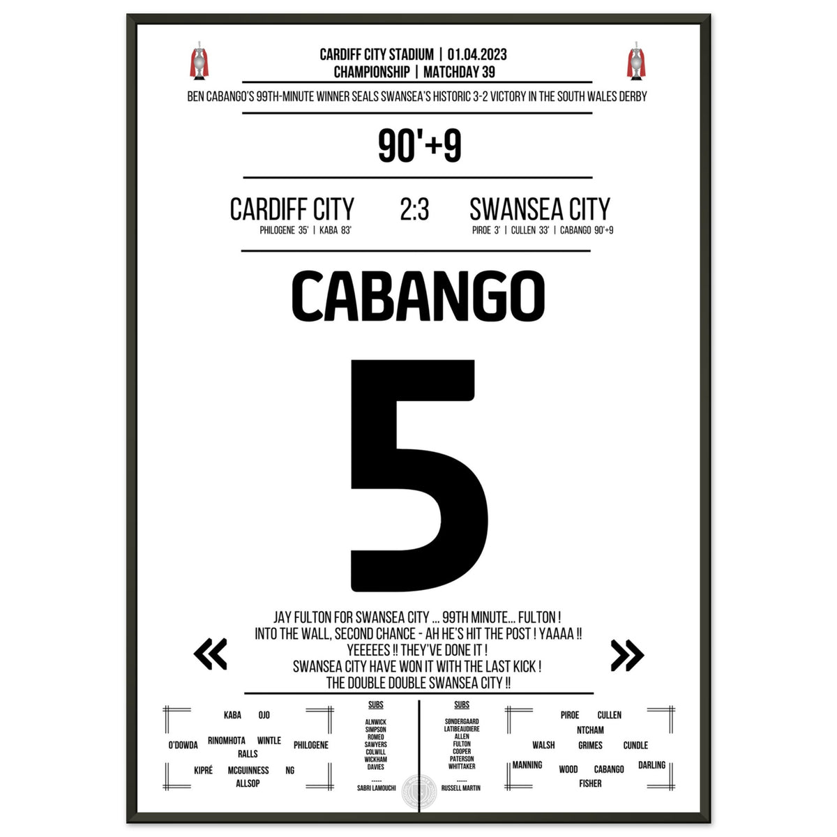 Cabango's goal in the 99th minute made it a double double
