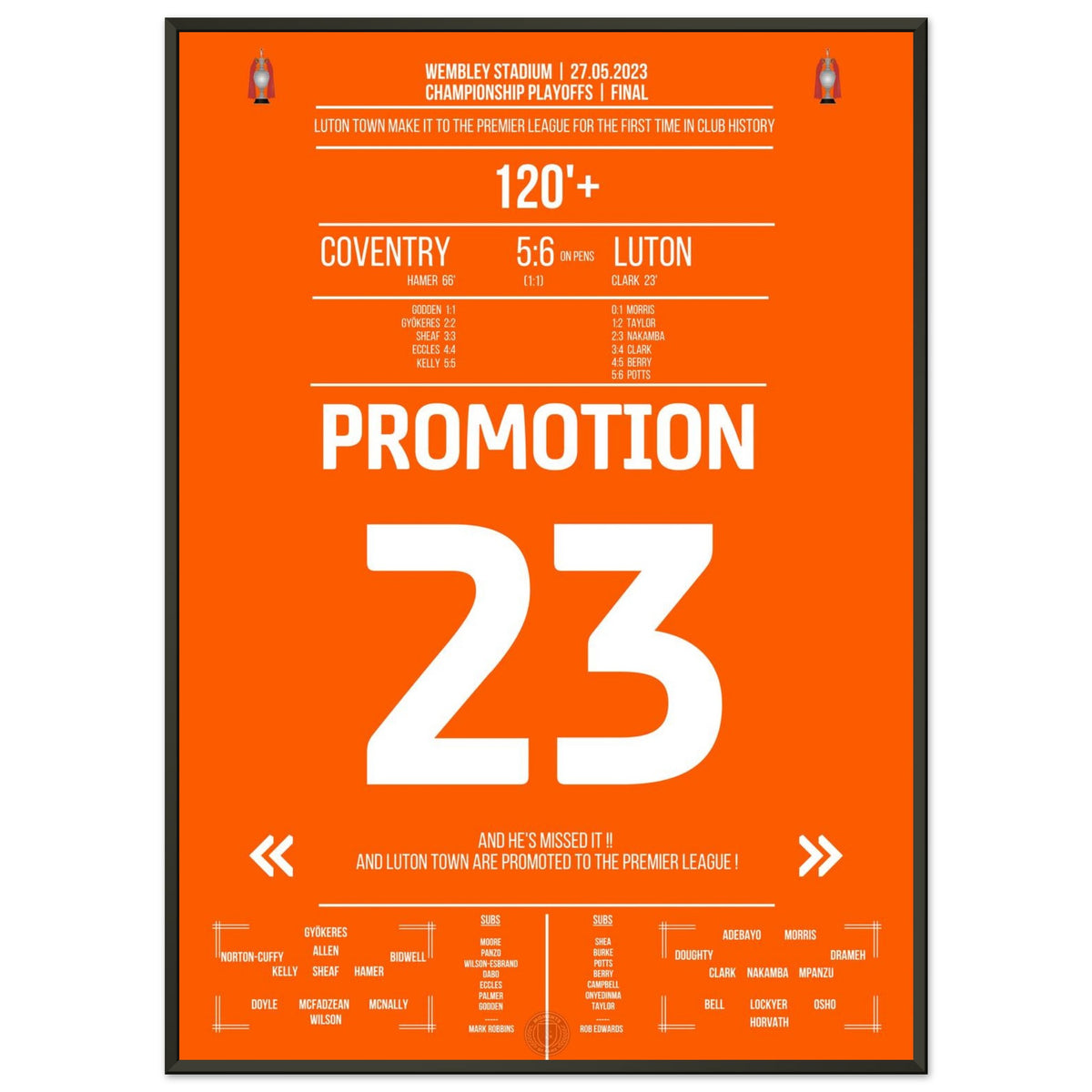 Luton secures their first-ever promotion to the Premier League!