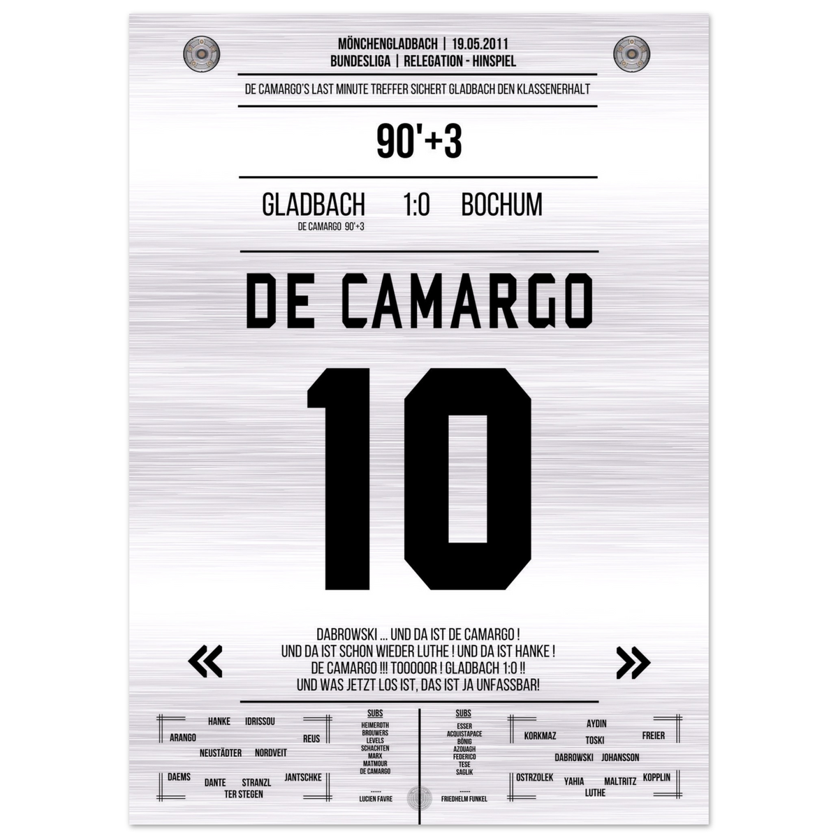 (Metal Print) De Camargo added time relegation 2011