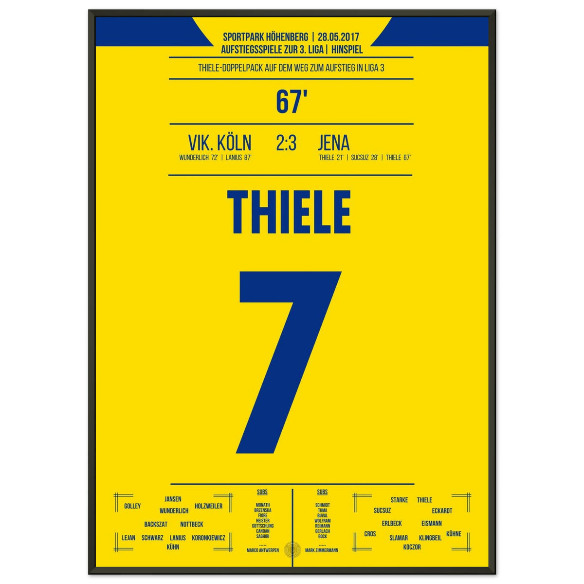 Thiele's double pack leads Jena towards the 3rd league in 2017.