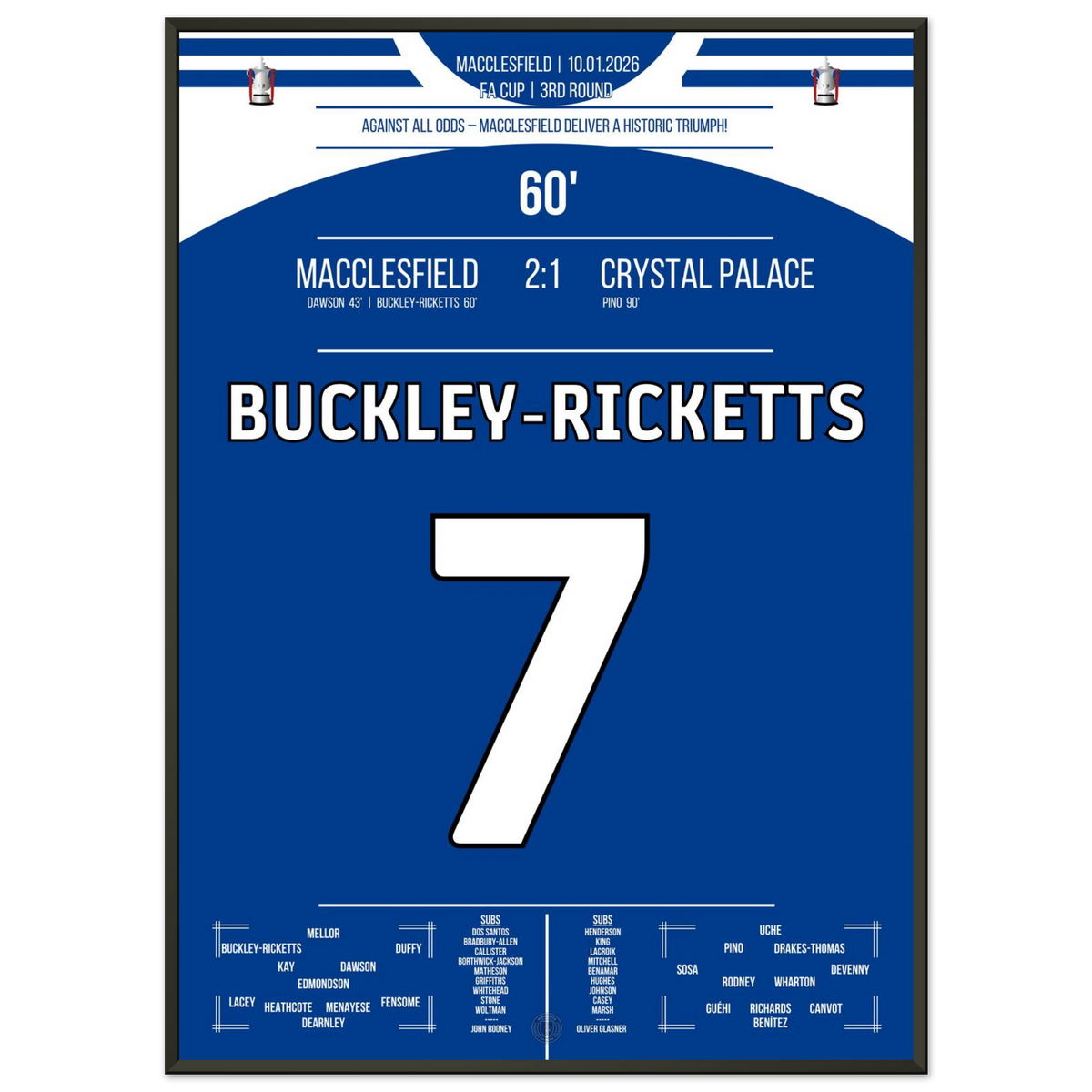 Macclesfield with the cup sensation against the defending champions Palace