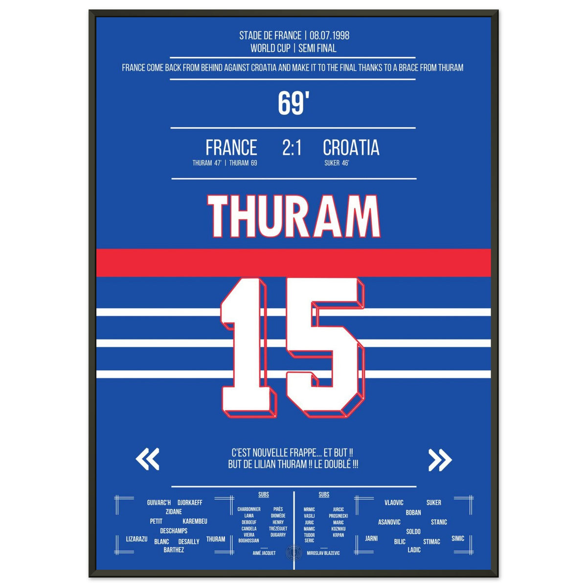 El doblete de Thuram lleva a Les Bleus a la final de la Copa del Mundo 1998.