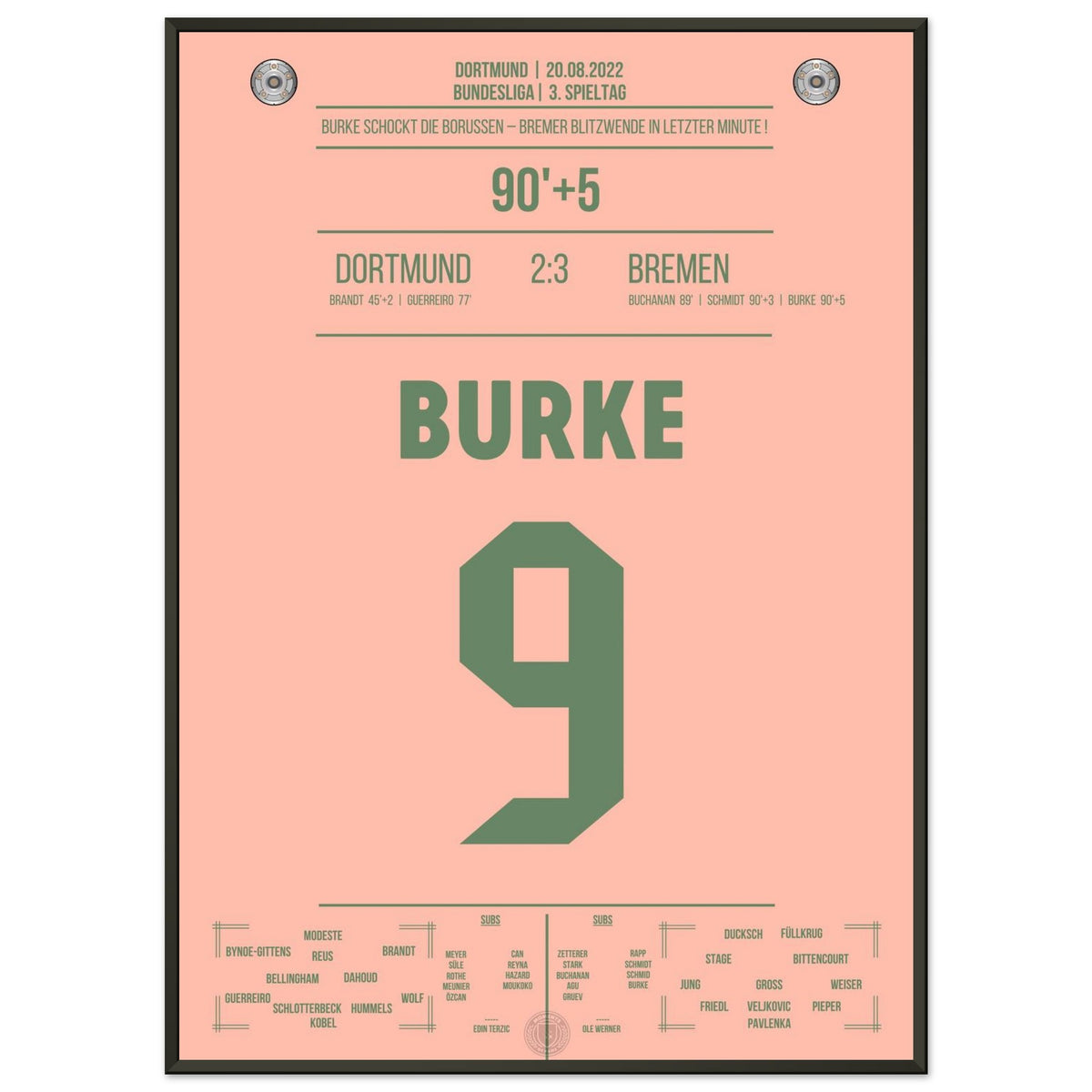 Burke corona la increíble remontada del Bremen en Dortmund 2022