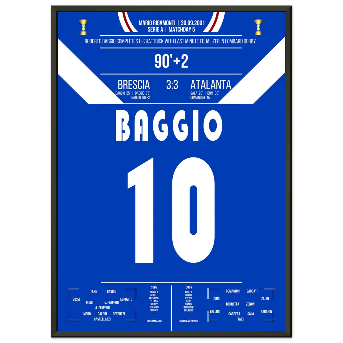 El posterior hat-trick de Baggio para Brescia en el derbi contra Atalanta.