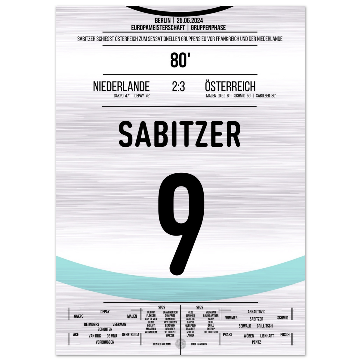 (Metal Print) Sabitzer shoots Austria to win the group at the European Championships