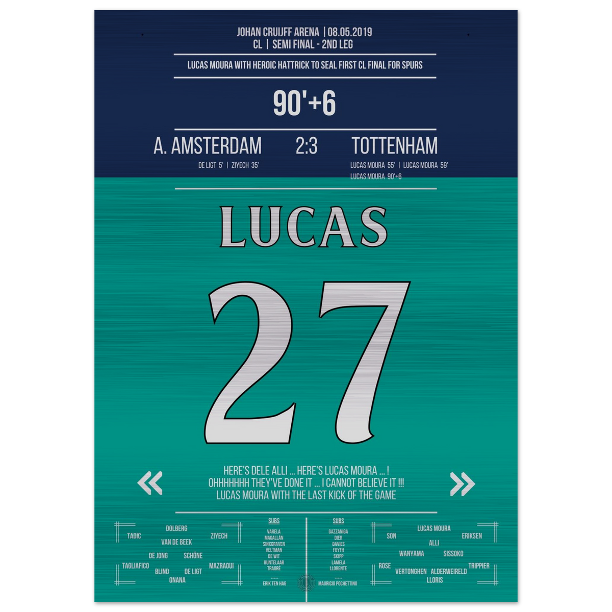 (Metal Print) Lucas Moura's legendary hat trick to the CL final