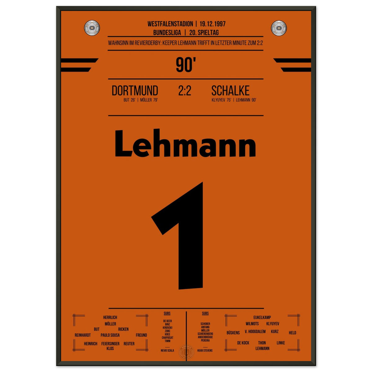 Lehmann escribe historia de la Bundesliga con el empate en el último minuto en el Revierderby de 1997.