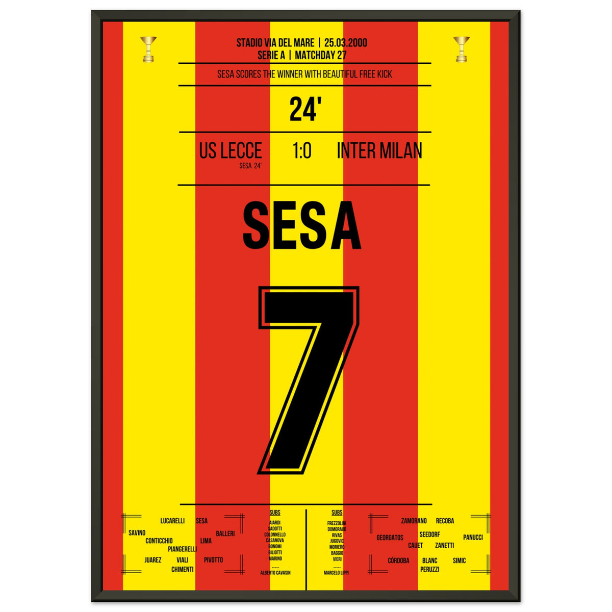 Sesa with a perfect free-kick goal to win against Inter in 2000