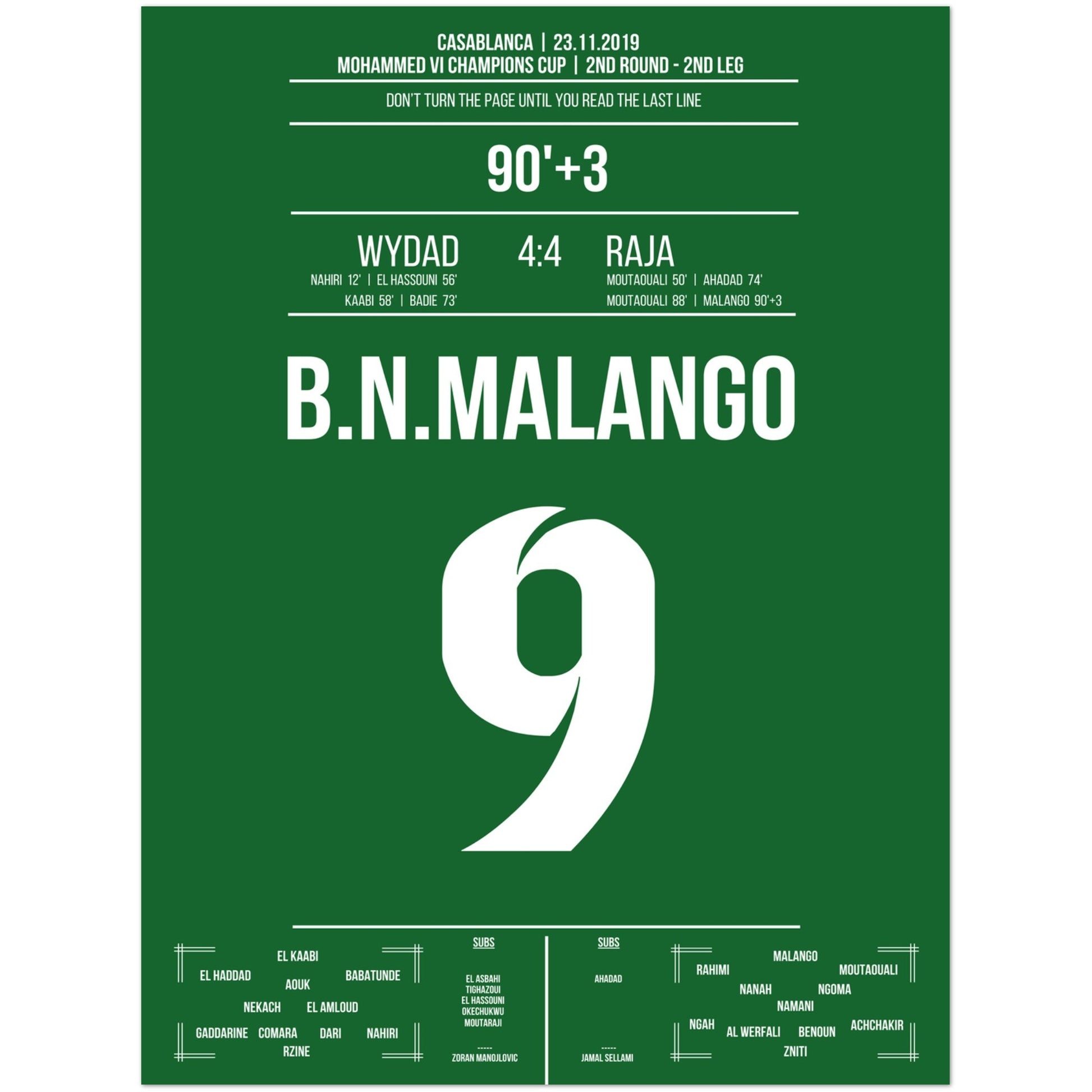 Raja's verrückte Aufholjagd im Derby gegen Wydad in 2019 30x40-cm-12x16-Ohne-Rahmen