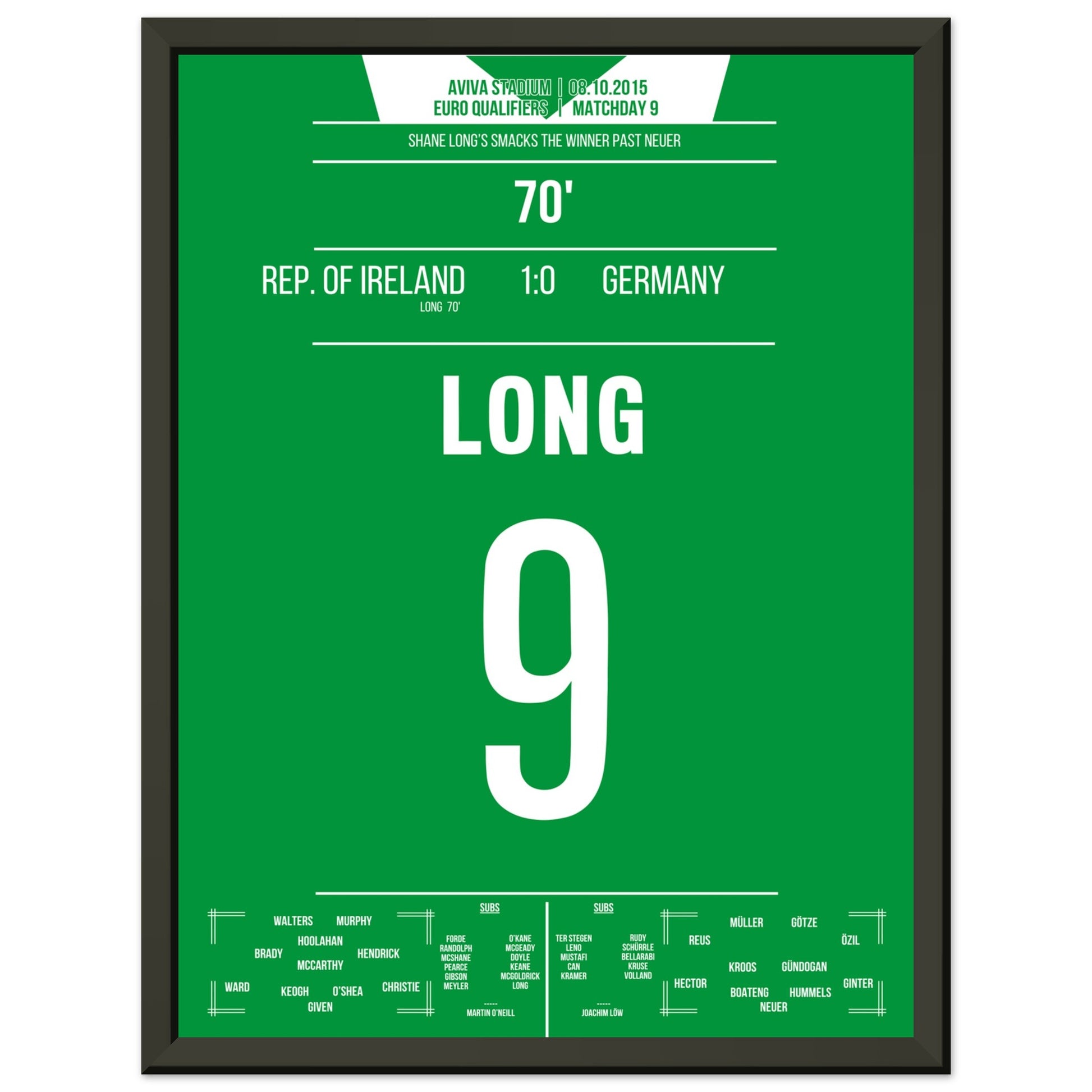 Long's Siegtreffer gegen Deutschland in 2015 30x40-cm-12x16-Schwarzer-Aluminiumrahmen