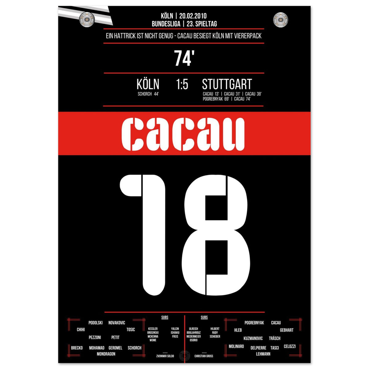 Cacau's paquete de cuatro en el partido fuera de casa en Colonia 2010