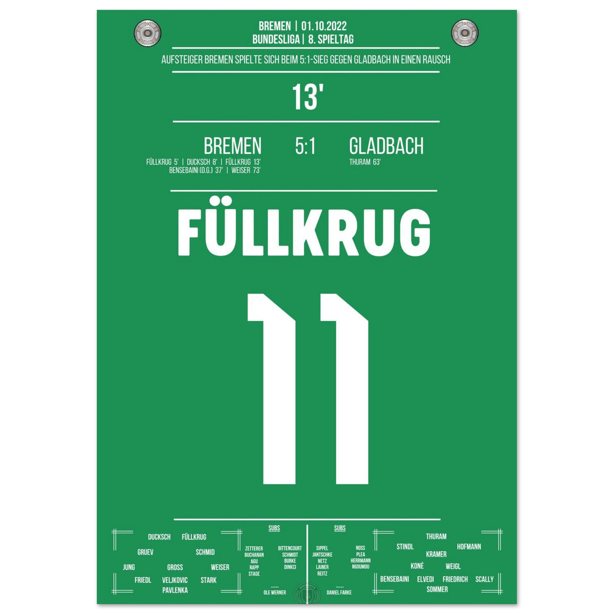 Come in estasi! Doppietta di Füllkrug nella vittoria per 5:1 contro il Gladbach nel 2022.