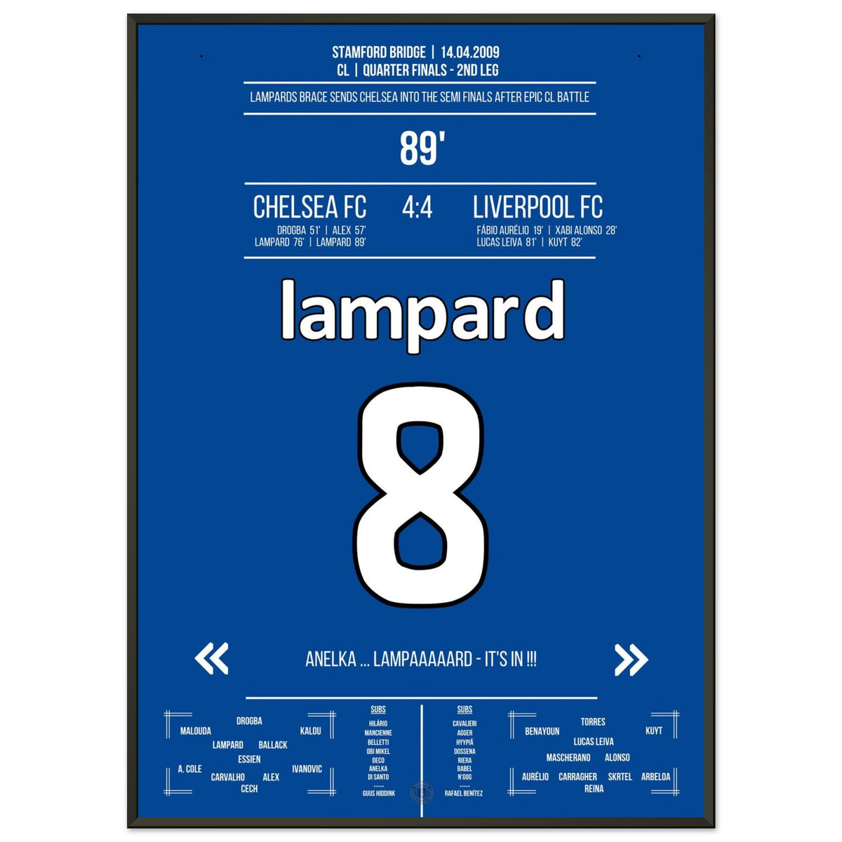 Lampard con 2 gol per il Chelsea nella CL 2009 contro il Liverpool