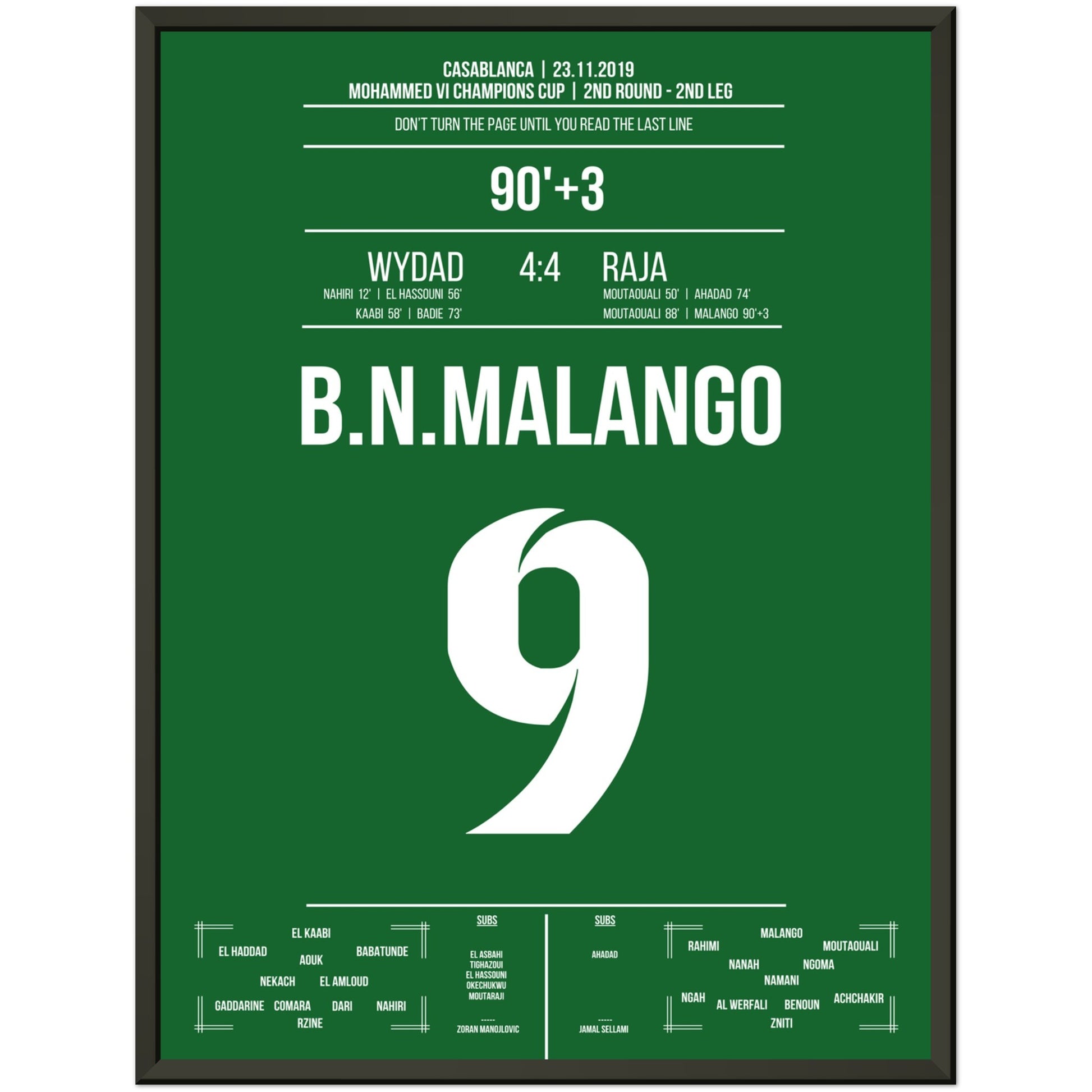 Raja's verrückte Aufholjagd im Derby gegen Wydad in 2019 45x60-cm-18x24-Schwarzer-Aluminiumrahmen