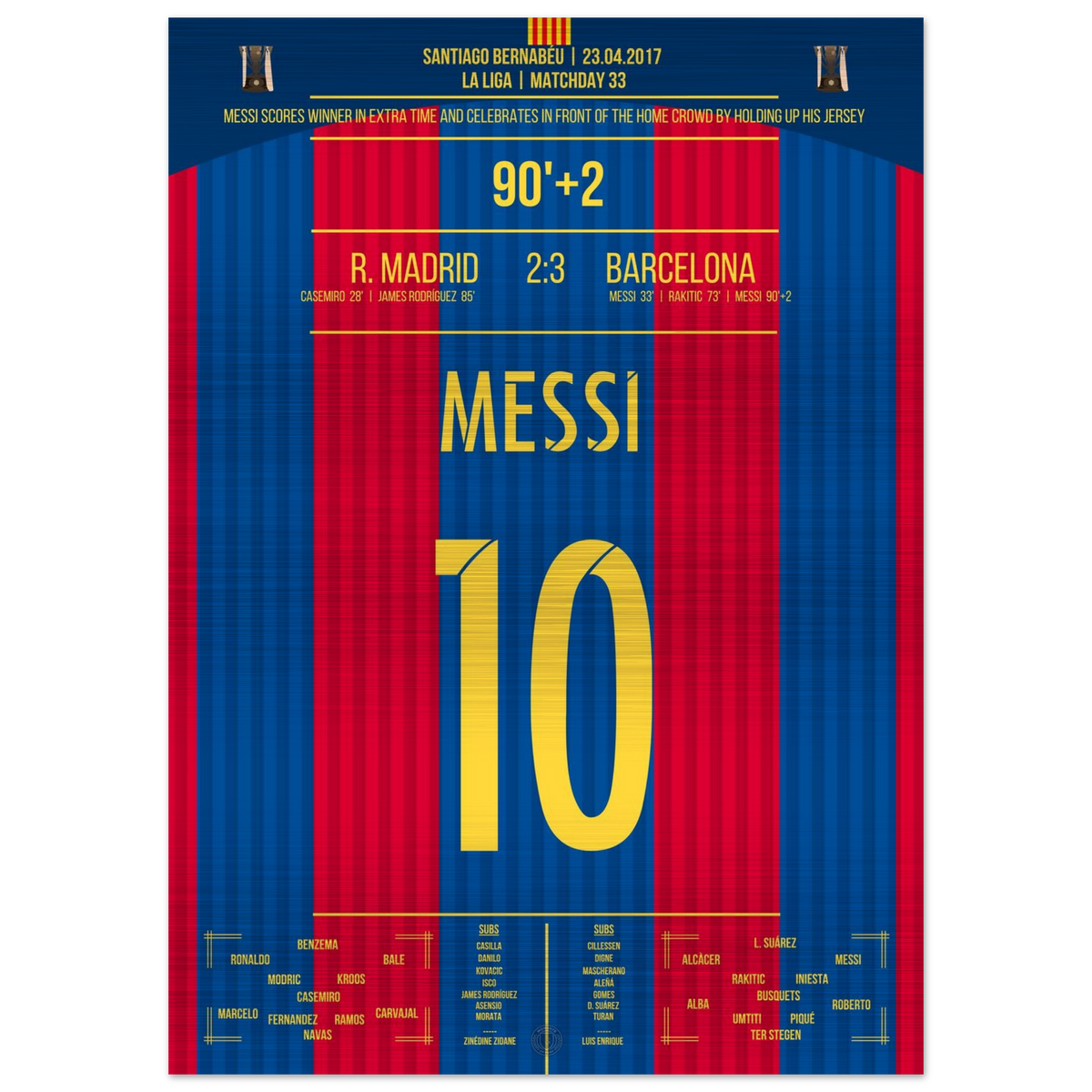 (Metal Print) Messi's legendary goal with jersey celebration in El Clasico