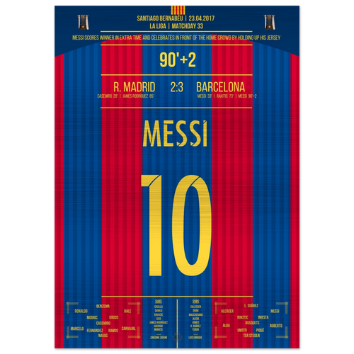 (Metal Print) Messi's legendary goal with jersey celebration in El Clasico