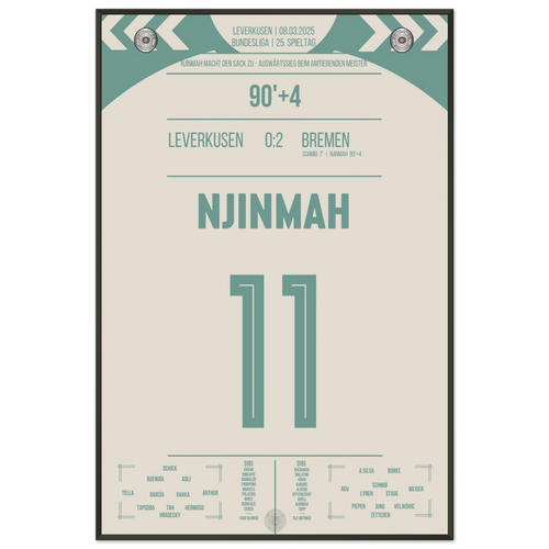 Njinmah scores in Bremen's away win against the champions
