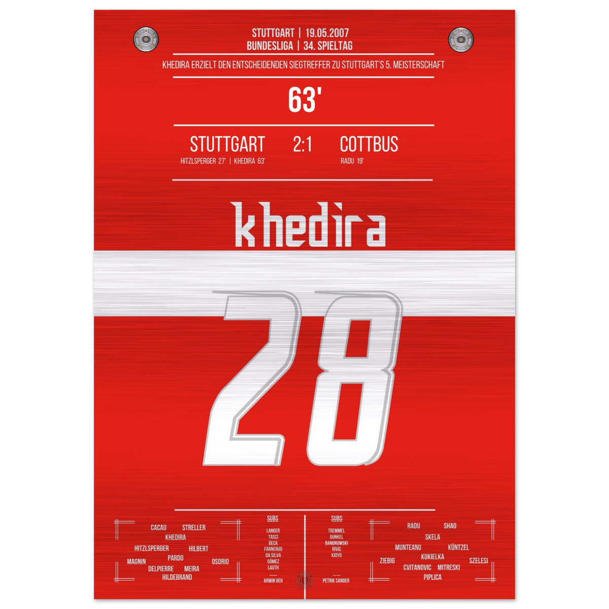 (Metal Print) Khedira heads Stuttgart to the 2007 championship