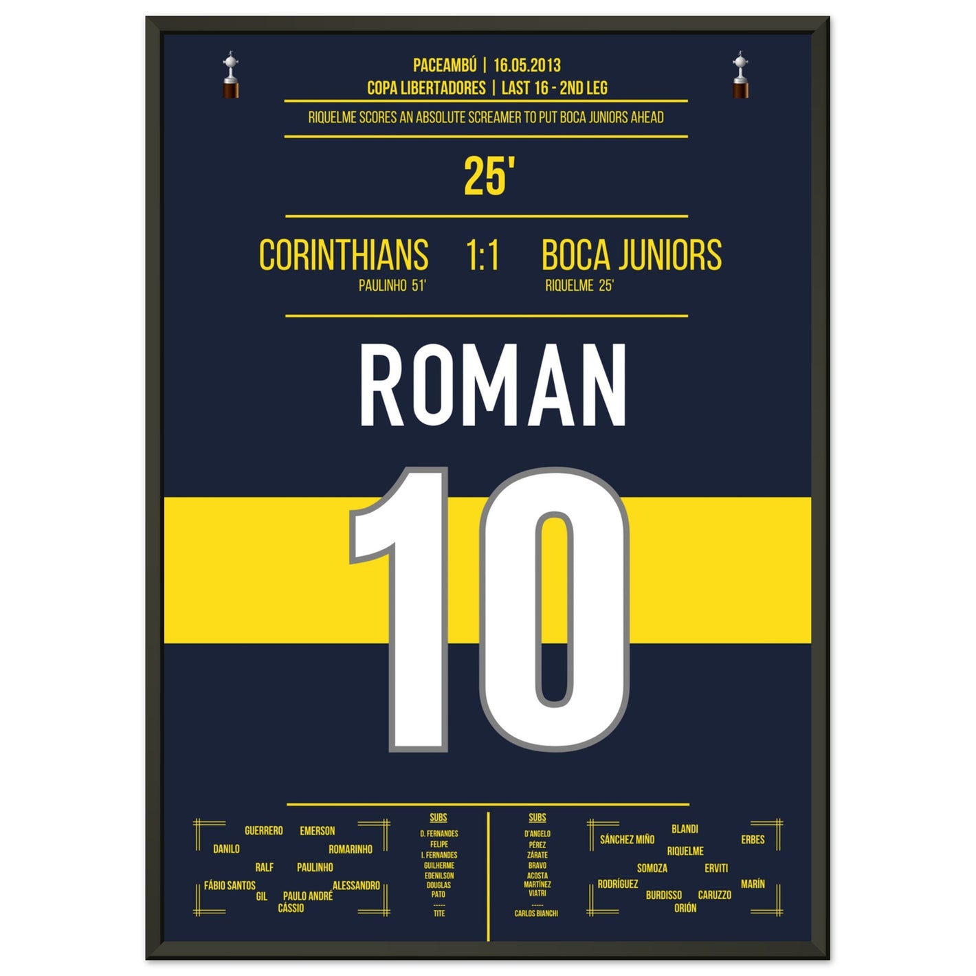 Riquelme's Traumtor in der Copa Libertadores in 2013 50x70-cm-20x28-Schwarzer-Aluminiumrahmen