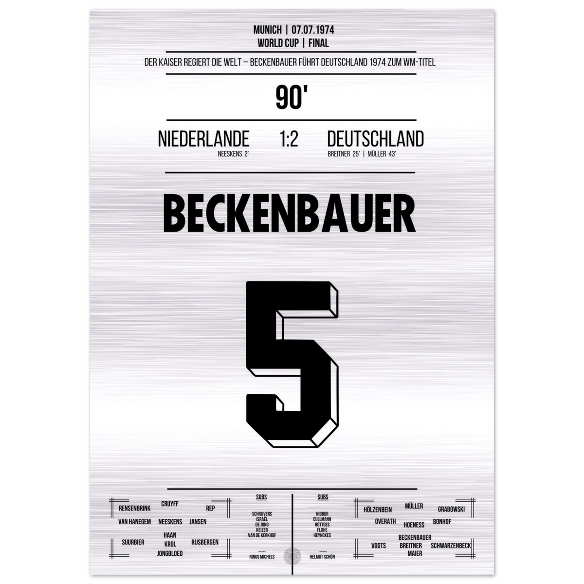 (Metal Print) Beckenbauer leads Germany to their second World Cup title in 1974