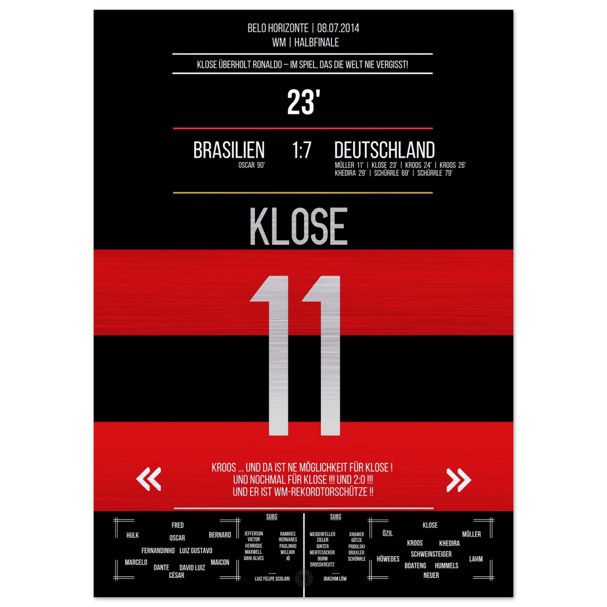 (Metal Print) Klose's World Cup record goal in the 7-1 win Germany - Brazil 2014