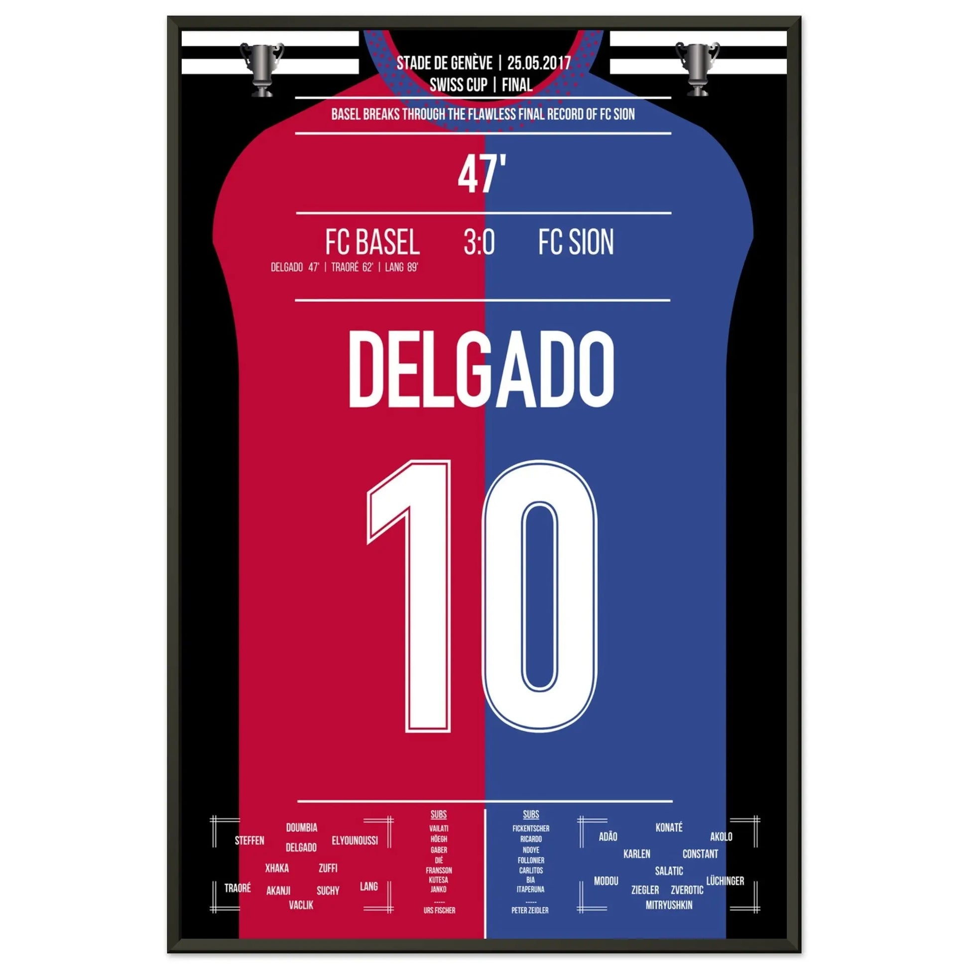 Basel's Sieg gegen Sion im Cup-Finale 2017 60x90-cm-24x36-Schwarzer-Aluminiumrahmen