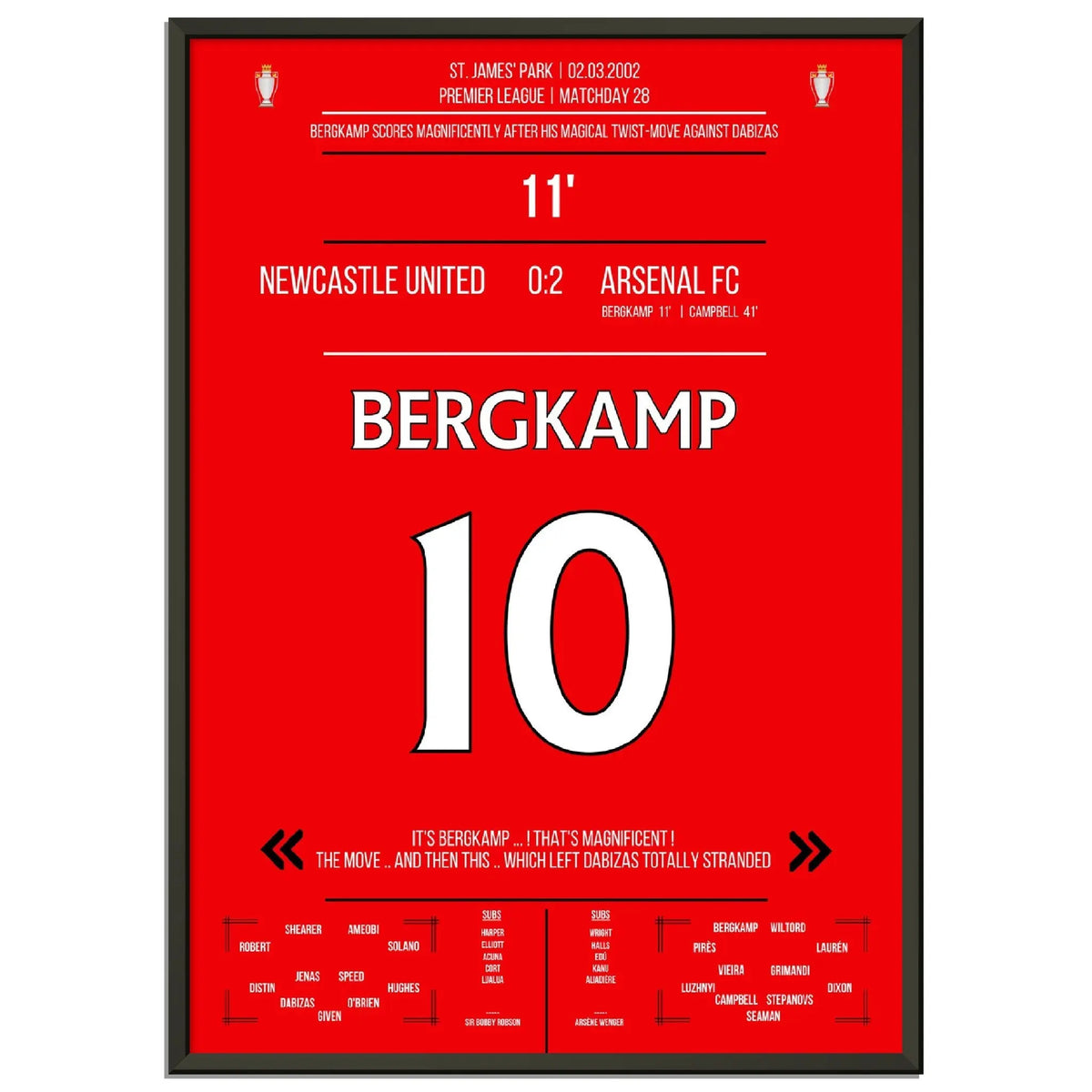Bergkamp's magical goal in the Arsenal - Newcastle Premier League 2002 match