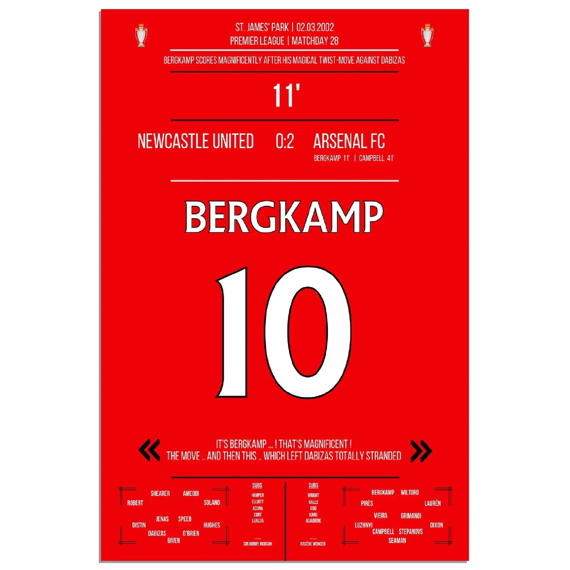 Bergkamps magisches Tor im Spiel Arsenal - Newcastle Premier League 2002 