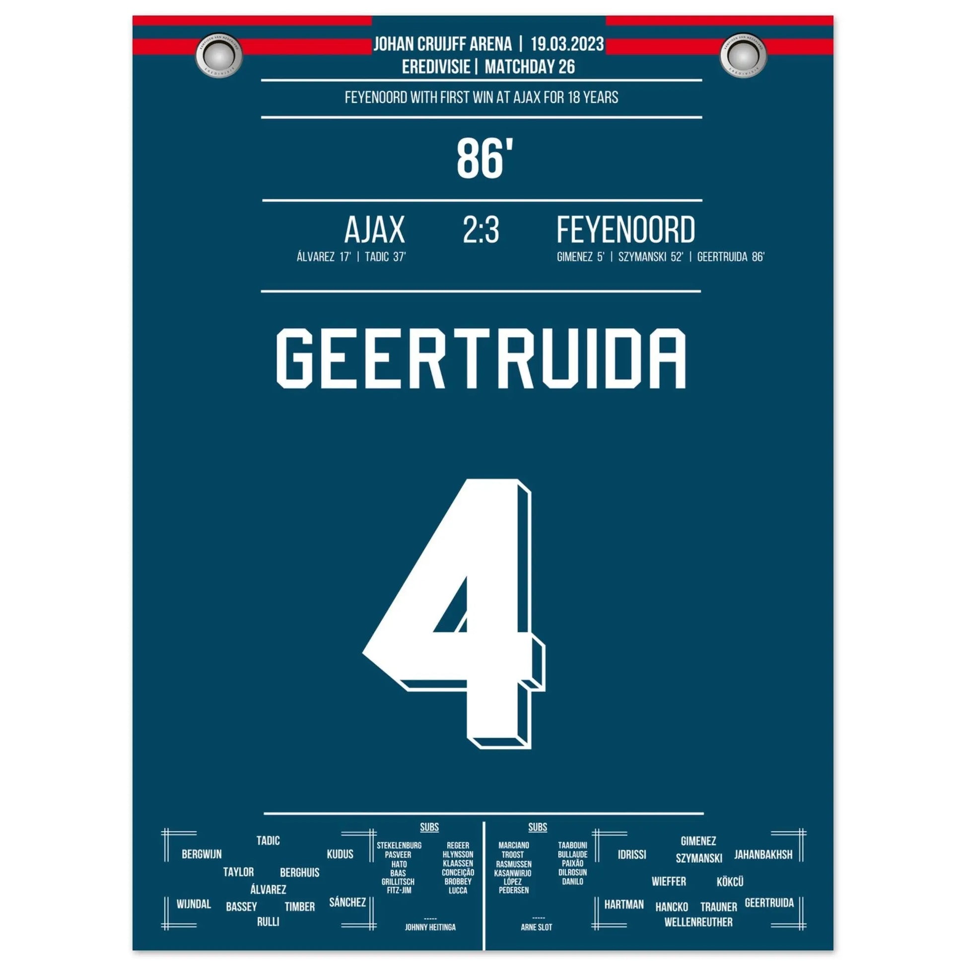 Feyenoord mit erstem Sieg bei Ajax nach 18 Jahren 30x40-cm-12x16-Ohne-Rahmen