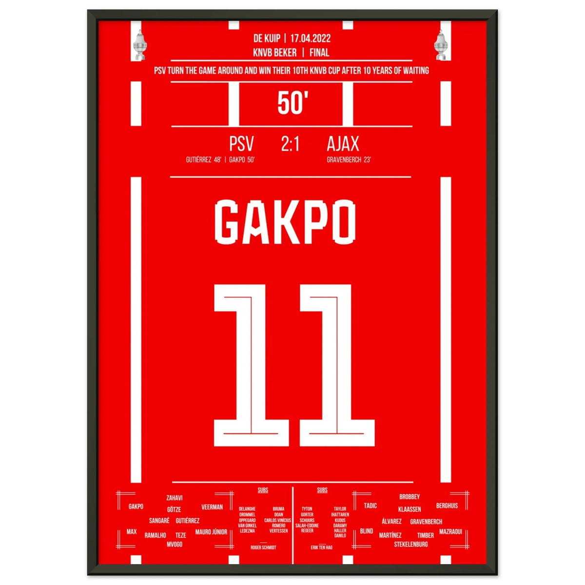 Gakpo con il gol vittoria nella finale di coppa contro l'Ajax 2017