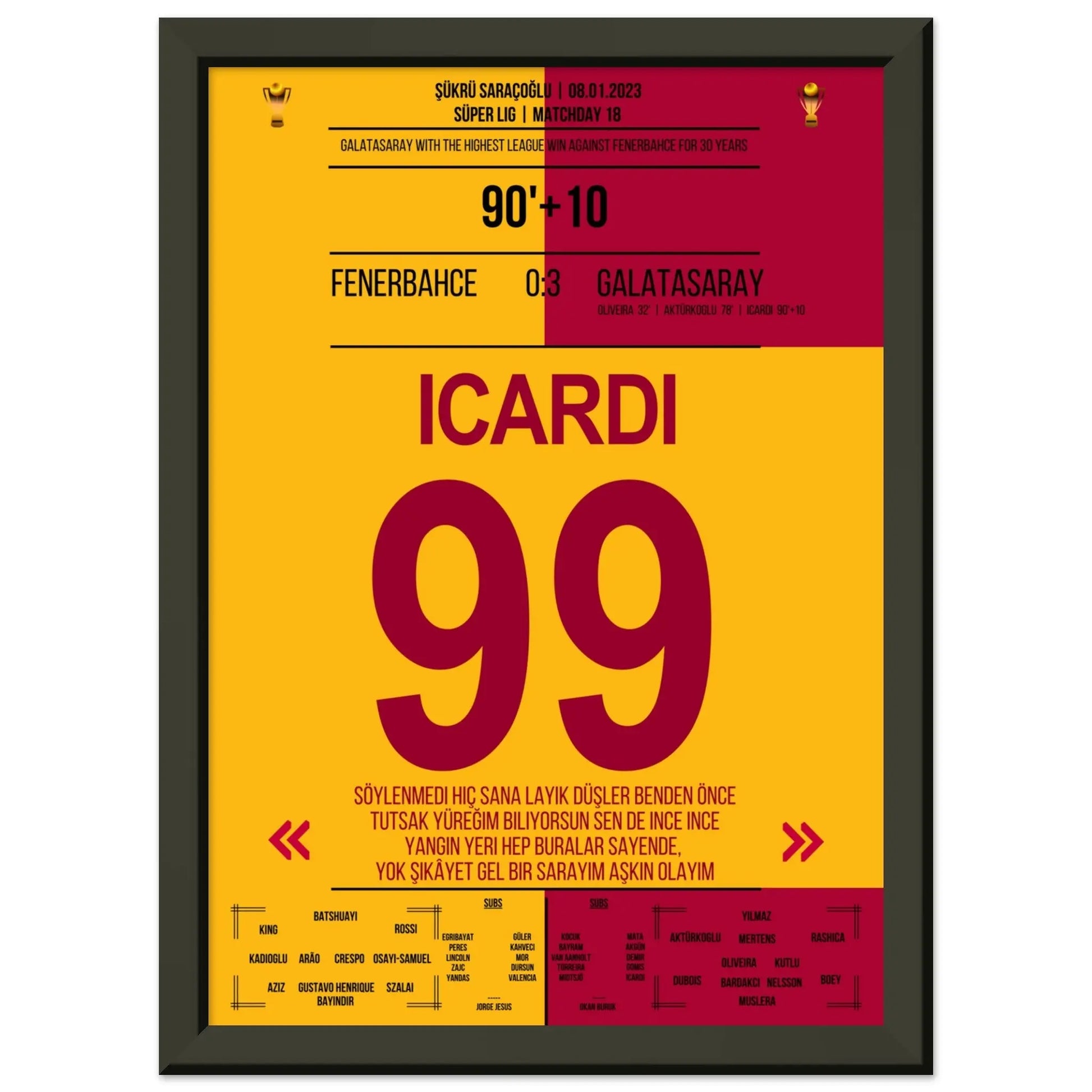 Galatasaray demontiert Fenerbahce im eigenen Stadion A4-21x29.7-cm-8x12-Schwarzer-Aluminiumrahmen