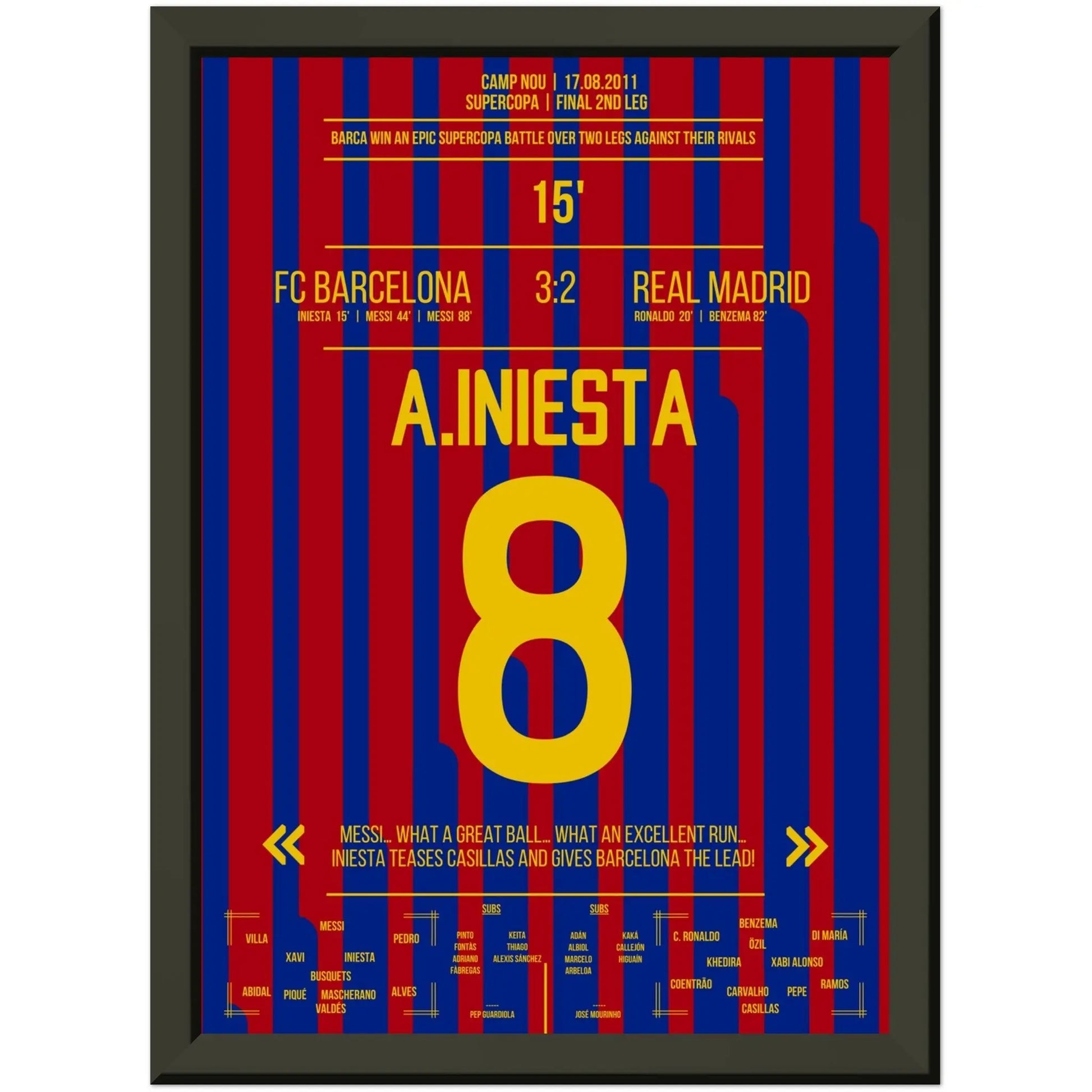 Iniesta's Tor bei Supercopa-Sieg in 2011 A4-21x29.7-cm-8x12-Schwarzer-Aluminiumrahmen
