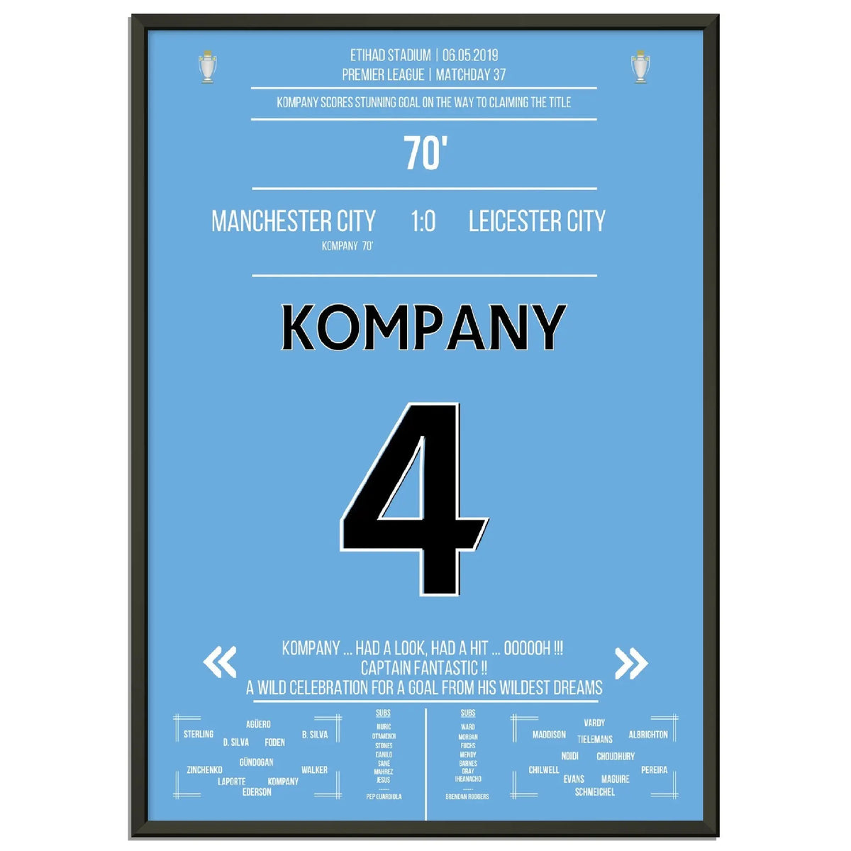 Kompany segna un gol da sogno contro il Leicester nel cammino del City verso il titolo di Premier League 2019
